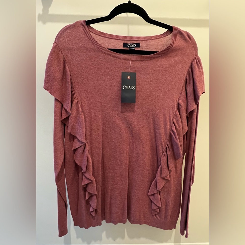 Chaps Ruffled Long Sleeve Lightweight Sweater (NWT)